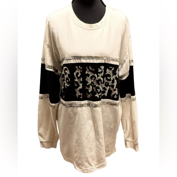 PINK Victoria's Secret Tops - PINK Victoria's Secret White and Black leopard sequin top